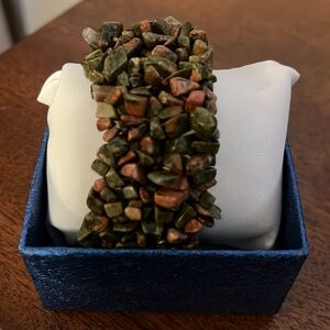 Wide natural Unakite stone bracelet.